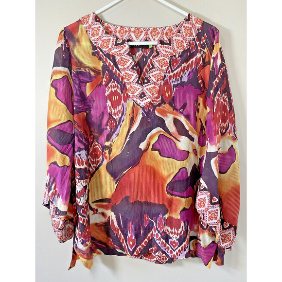 AREA Colorful Cotton Silk Tunic Bold Eye Catching‎ Pattern Bohemian Size LARGE - Picture 1 of 9